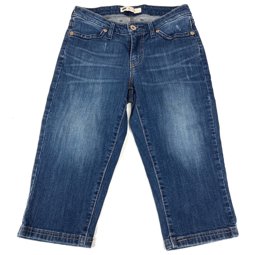 Levi's Dark Wash Faded Denim Jean Capris Straight Leg 99% Cotton Womens 6